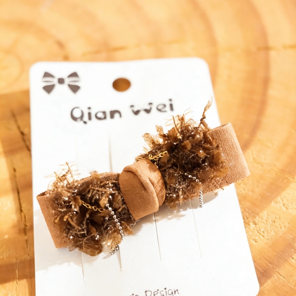 Mocha Fringe Bow Hair Clip